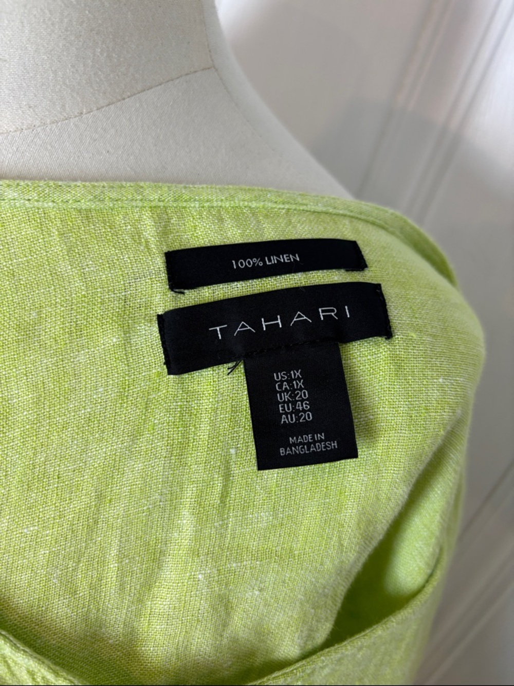 TAHARI 100% Linen Lime Green Button-Up Tunic Blouse - Plus Size 1X - Picture 6 of 6